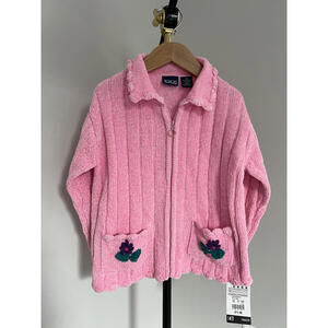 Vintage Y2K Pink Zip Up Cardigan w/ Floral Pocket Details, New with Tags!